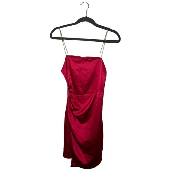 NWT Zara Effect Satin Hot Pink Mini Cocktail Dress With Jewel Straps SZ Small - Picture 2 of 10